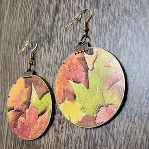 HAND CRAFTED Fall Leaves Wooden Dangle Earrings